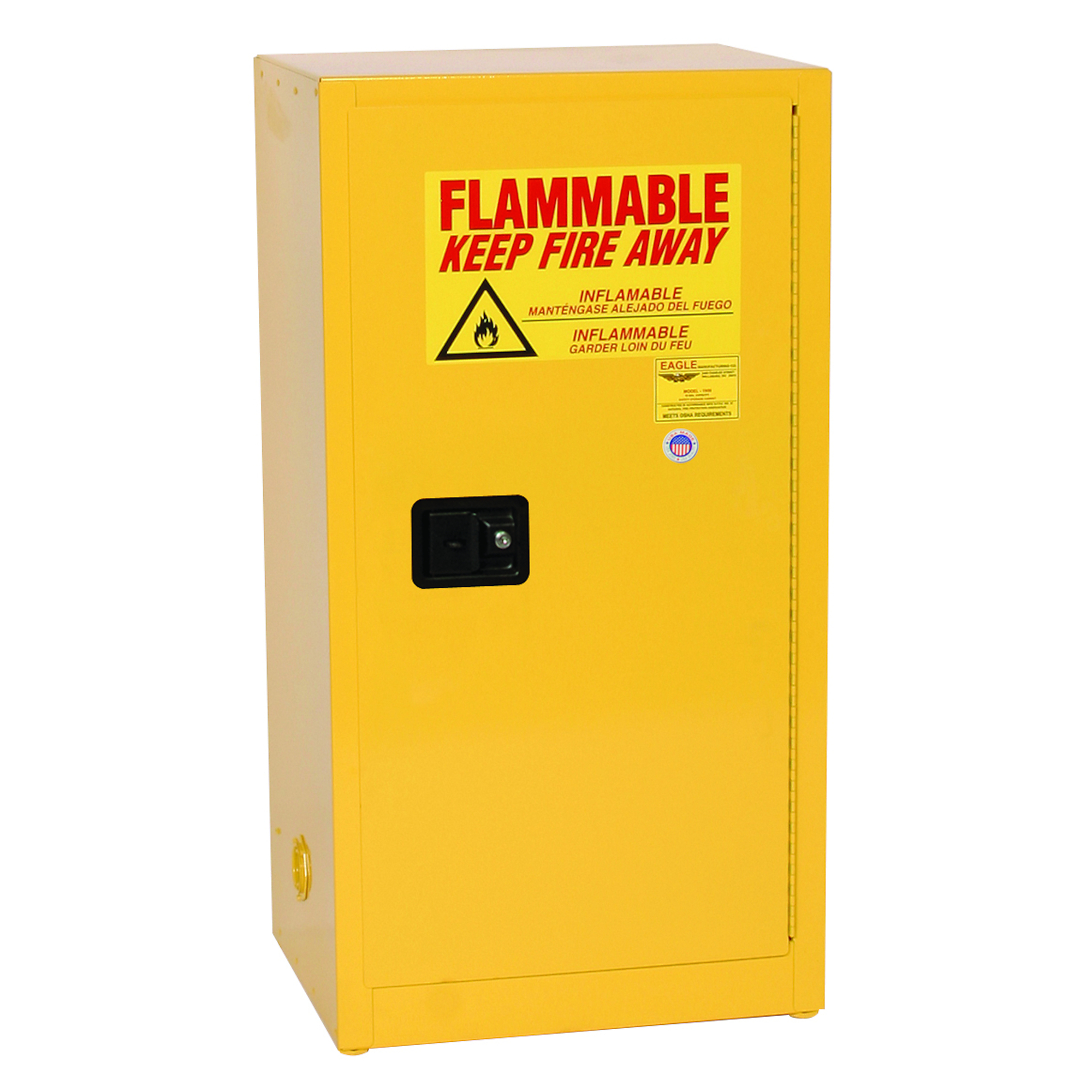 Eagle Fire Cabinet — 16 Gallon, 1 Shelf, 1 Door, Manual Close, Space Saver, Yellow, Model# 1906X